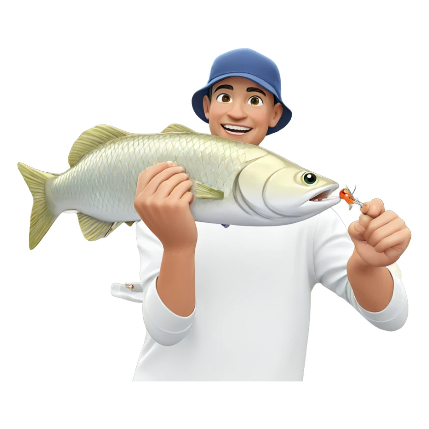 boy smiling with fish outdoors sticker