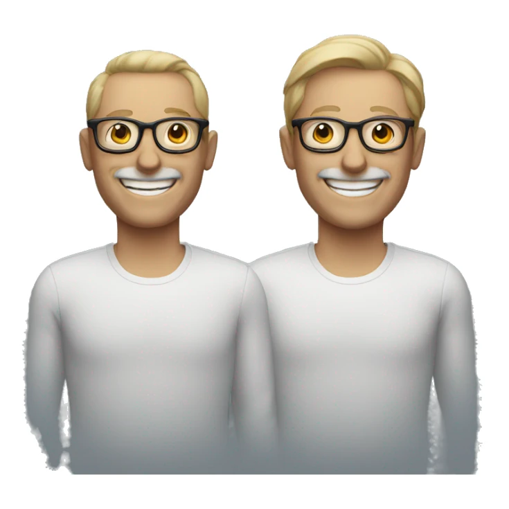 2 white man smailing, one of them with glasses sticker