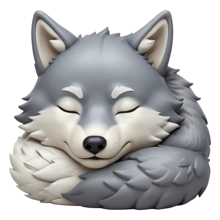 Meme-Worthy Cute Sleeping Wolf Portrait Emoji, Head resting peacefully with a contented smile, showcasing a robust build and a luxuriously soft grey and white Fur, eyes shut in a serene, restful nap, Simplified yet hilariously adorable features, highly detailed, glowing with a soft, drowsy light, high shine, relaxed and utterly lovable, stylized with an air of playful laziness, bright and heartwarming, soft glowing outline, capturing the essence of a comically sleepy wolf, so meme-worthy it feels like it could instantly become the next viral sensation of adorable slumber! sticker