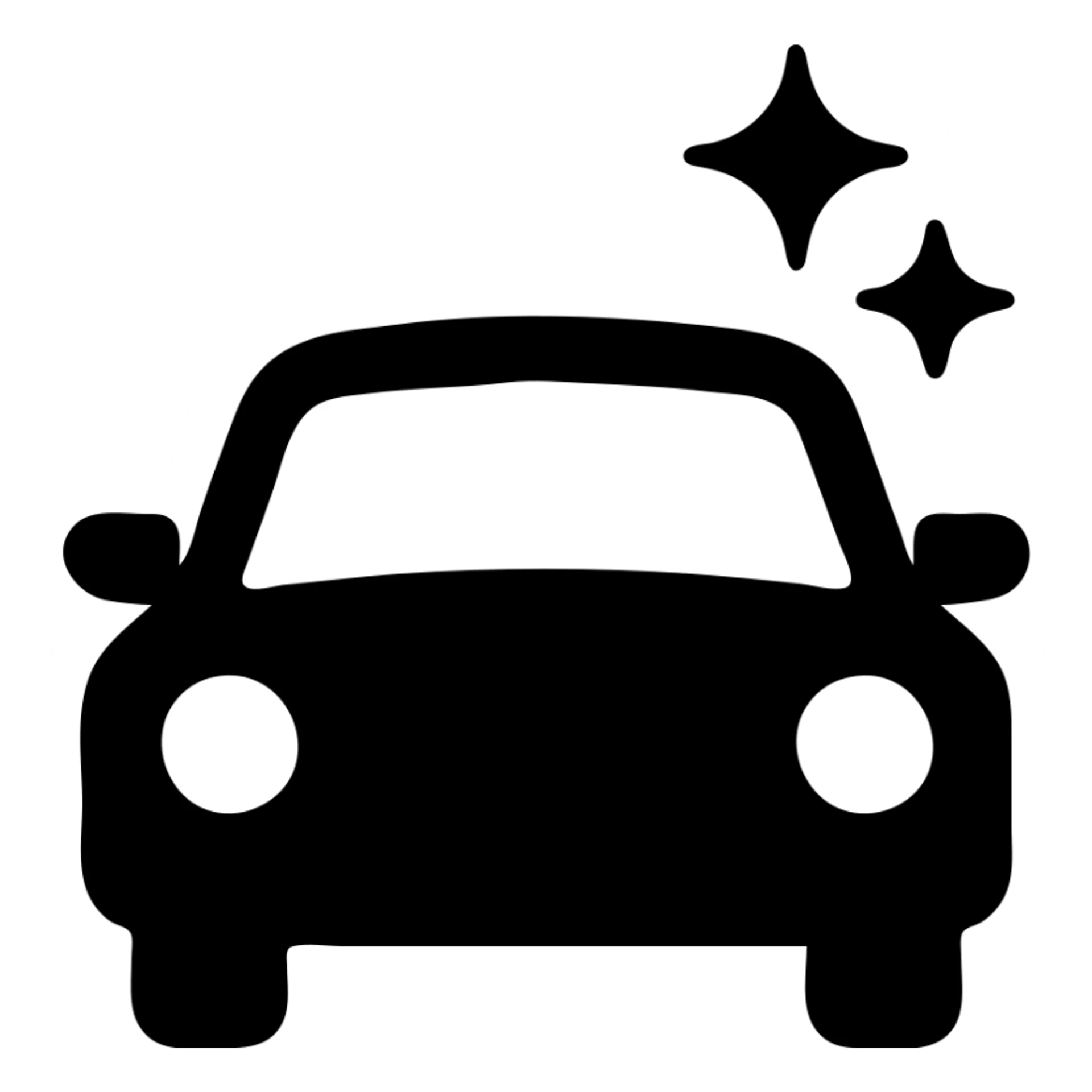 solid filled icon of a sparkling clean car, representing Detailing sticker