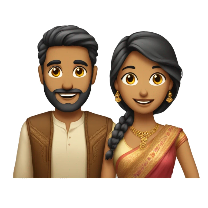 Indian couple - male has a beard, fair complexion, pretty smile ; female has gorgeous sharp features  sticker