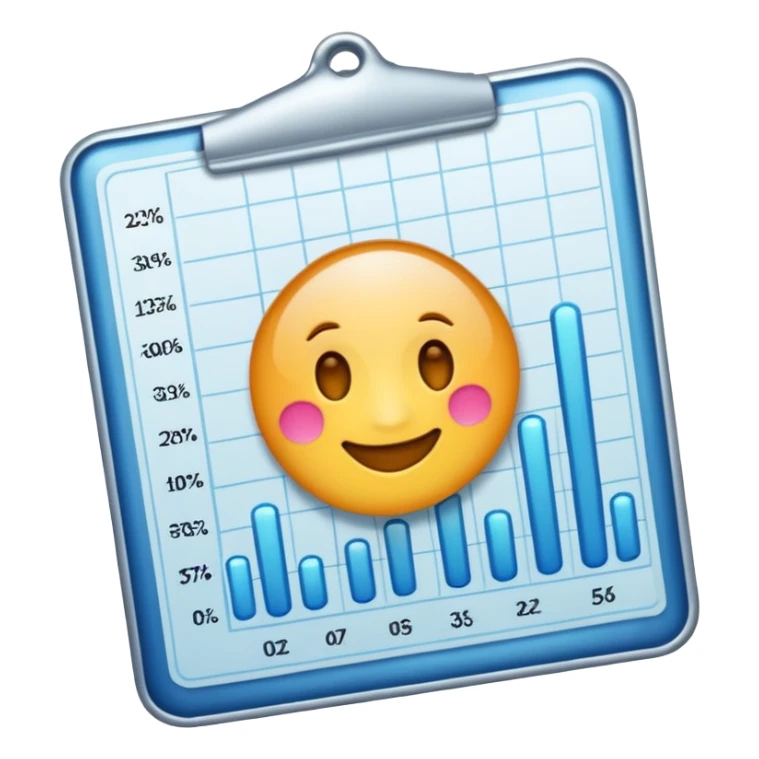ios style emoji for report sheet consisting graph/ charts with sparkle around the report  sticker