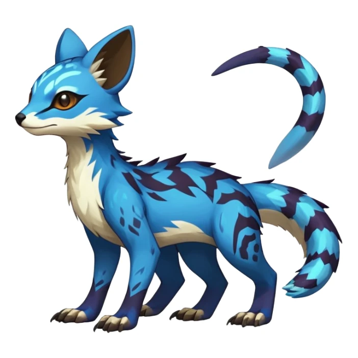 Rare realistic exotic edgy epic pretty beautiful handsome gorgeous aesthetic colorful vibrant Vernid-Trico-species-Fakemon-creature by LiLaiRa, 4 legs, 1 tail, random markings, (full body) sticker