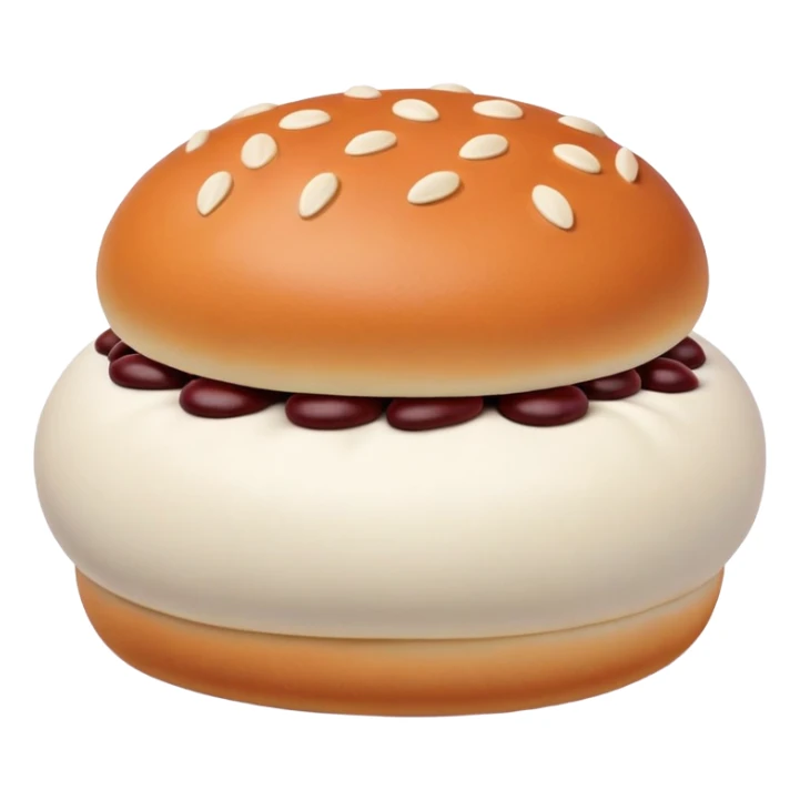 Tianjin Goubuli Dousha Bao red bean paste bun with pinched top, simplified emoji style with bold outlines and bright colors, cartoon style sweet steamed bun sticker