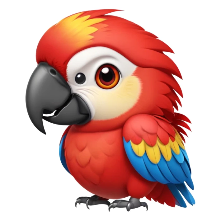 cinematic-cute-macaw-portrait-emoji,-head-tilted-playfully-and-inquisitively,-with-a-dazzling-red-plumage-and-round,-sparkling-eyes-filled-with-charm,-simplified-yet-irresistibly-adorable-features,-highly-detailed, white beak sticker