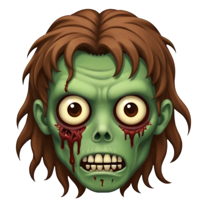 zombie com cabelo ondulado longo marrom e sem franja fofa sticker