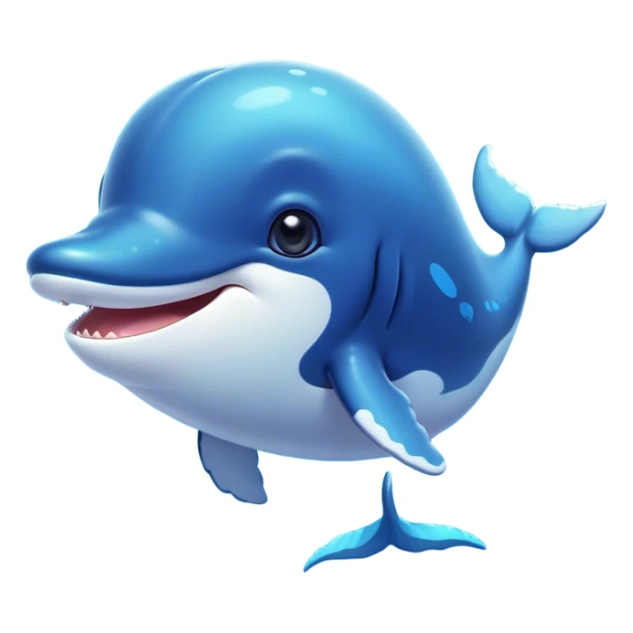 Cinematic Cute Humpback Whale Portrait Emoji, Head tilted playfully and inquisitively, featuring a softly rounded body with bright, sparkling eyes and an adorably expressive mouth, Simplified yet irresistibly adorable features, highly detailed, glowing with a warm, ocean-blue glow, high shine, affectionate and gentle, stylized with a touch of whimsical aquatic charm, soft glowing outline, capturing the essence of a friendly and endearing whale that seems as if it could sing its way into your heart! sticker