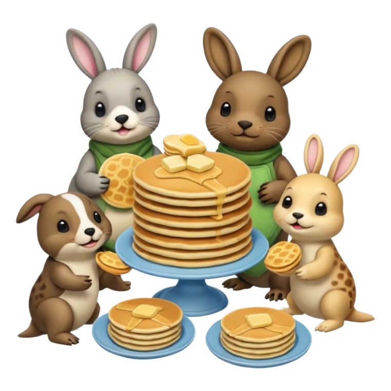 Seal, dog, bunny, turtle all eating pancakes in 1 image together sticker