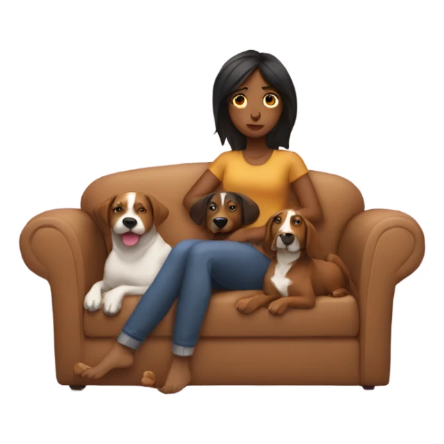Brown girl being lazy on a sofa with three dogs next to her sticker