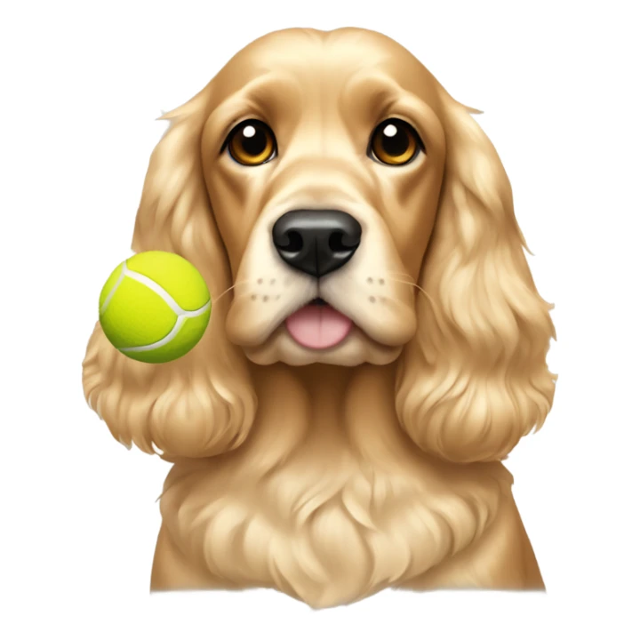 A golden cocker spaniel with a tennis ball and a light blonde patch on her head sticker