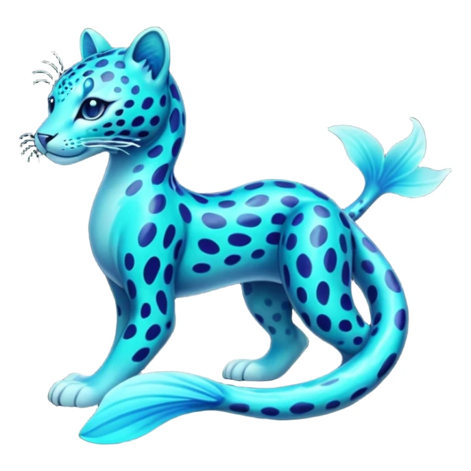 Bioluminescent Neon-Cyan Ripple-Patterned Soft-Scaled Aquatic Fantastical Liepard-Amaura-Manokit-fusion creature (full body) sticker
