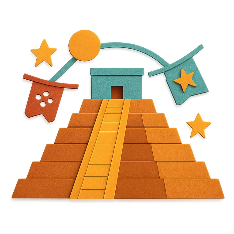 Mexican pyramid inspired by Chichen Itza with festive accents in paper craft style sticker