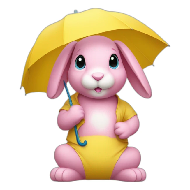 Pink rabbit wearing yellow tee shirt and blue umbrella sticker