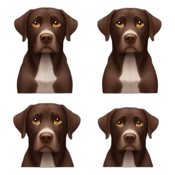 5 years old, female, Chubby, chocolate english lab, tired face, looking at you confused, very small amount of white scruff under chin sticker