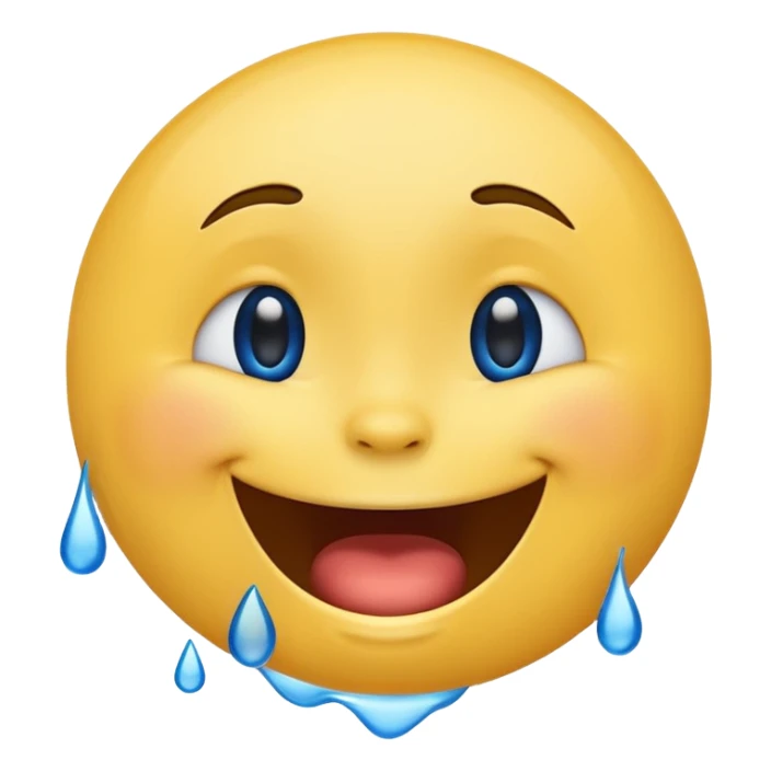 Emoji, yellow round laughing face, blue tears of joy sticker
