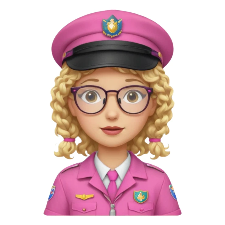 scout girl with pink scout uniform including hat, blonde curly haired and glassess sticker