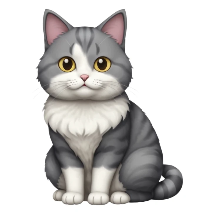 full body dumb looking large short hair dark grey and white cat sticker