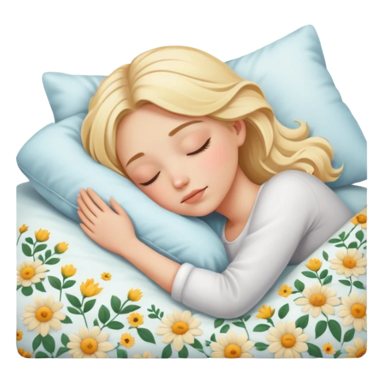 Blonde girl beautiful finish sleeping on her bed with floral design  sticker