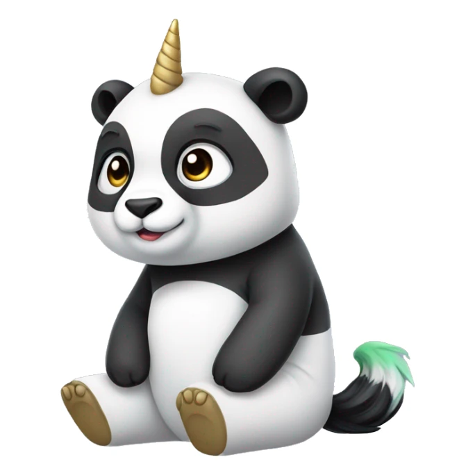 an pandacorn. an mix between panda and unicorn. sitting down. whole body. sticker