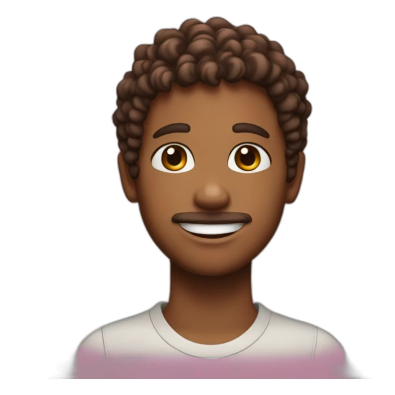 a boy with curly brown hair and a small pink streak. With a small beard. Smiling  sticker