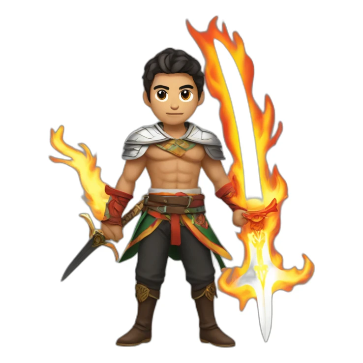Realistic Anime male mexican with flaming swords sticker