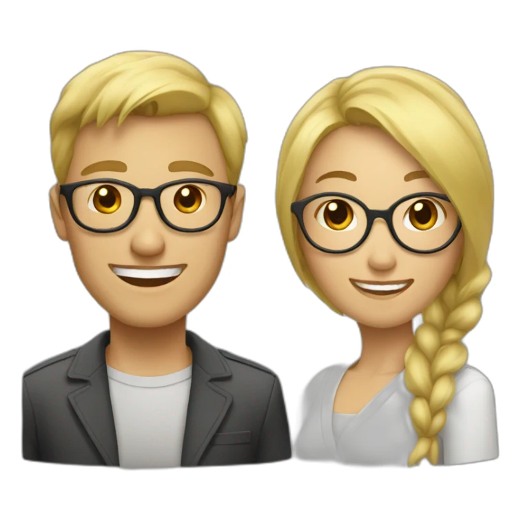 blond man with glasses with Asian woman smiling sticker