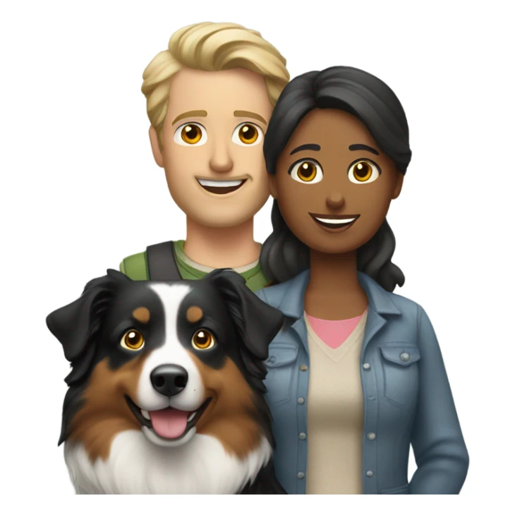A man and a woman with 2 Australian shepherds sticker