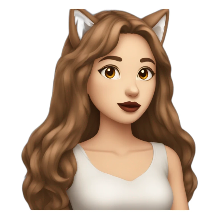  girl brown long hair lipstick wolf ears  sticker