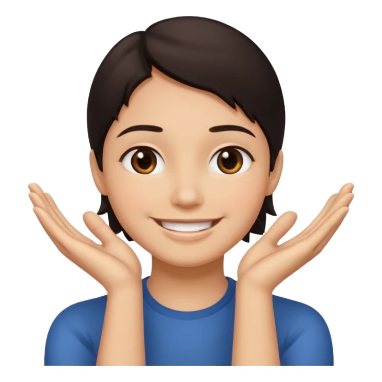 Hands under chin smiling dark hair  sticker