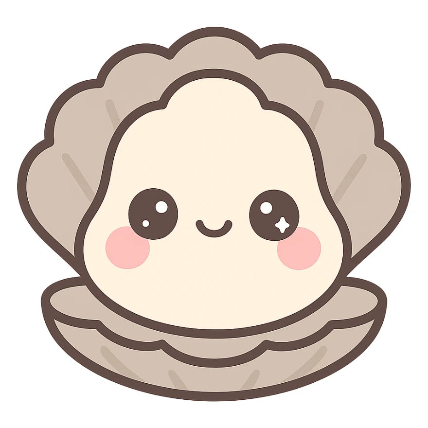 cute oyster, cream color, pink cheeks, doe eyes, greige shell, kawaii style sticker