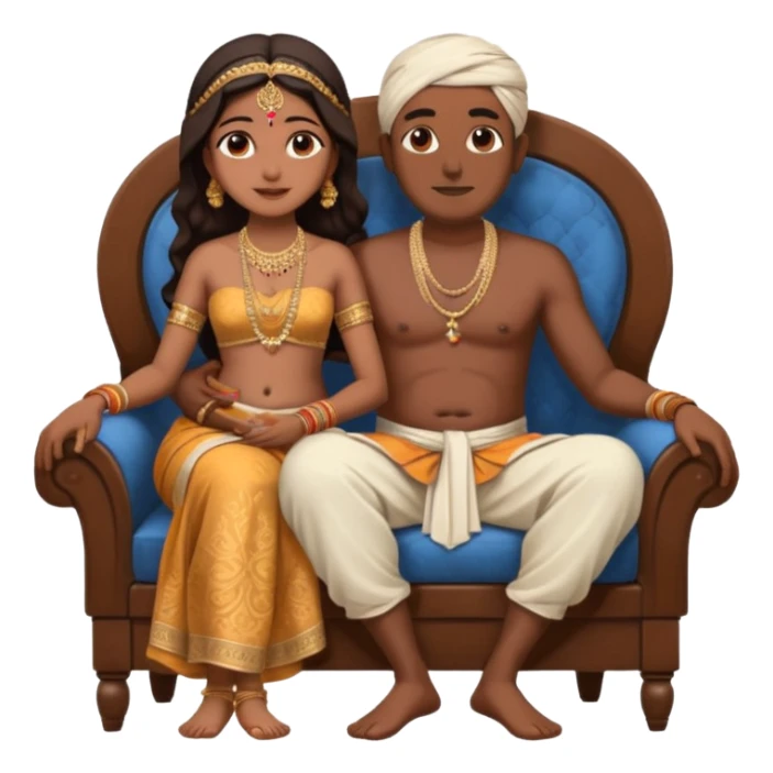 an indian bride sitting on her fathers lap. father is wearing a dhoti, shirtless and sitting on a chair sticker