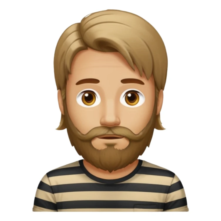 man with long hair and beard wearing vertical striped t-shirt sticker