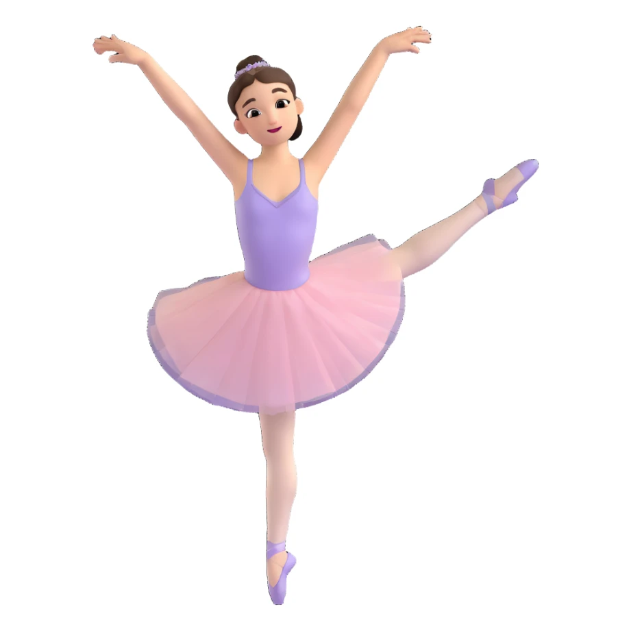 ballerina in 3D emoji style, arms overhead, mid-spin, elegant expression sticker