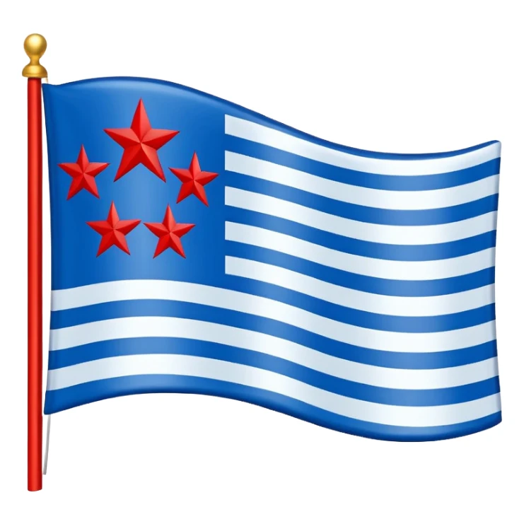 “Flag with royal blue center (#003A8C), light blue side panels (#6EC1E4), separated by white vertical stripes. Center contains a ring of 13 gold stars (#D4AF37) surrounding 4 larger red stars (#D32F2F) with white borders.” sticker