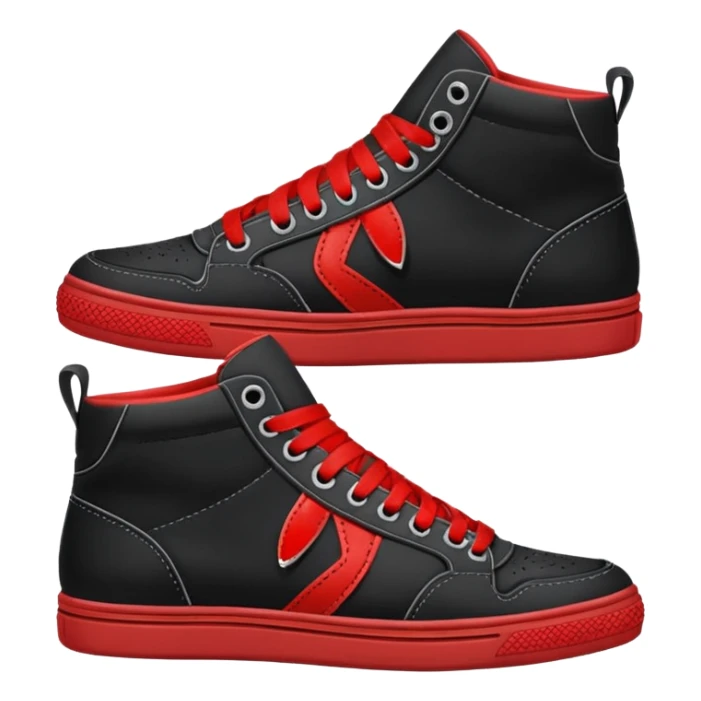 an ios genmoji for pair of black mid top sneakers with red laces sticker