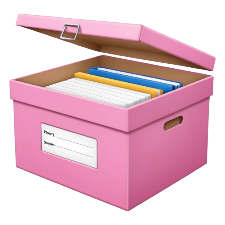 Pink file storage box with label sticker