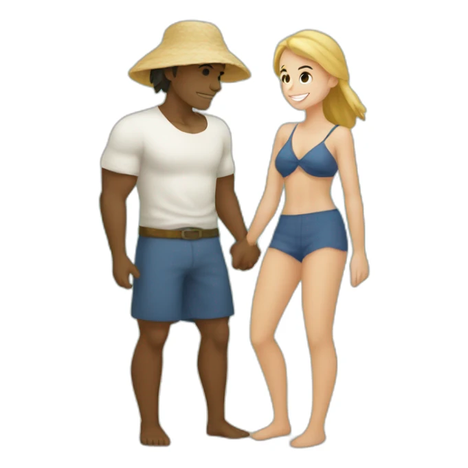 at the beach young metis Man and white woman hug love sticker