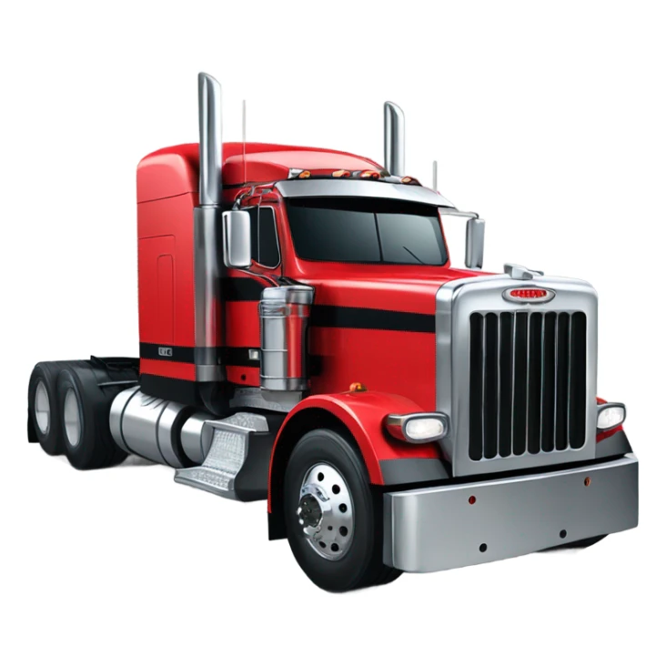 Peterbilt 389 black with red frame with flat top and slash cut exhaust stacks and dual rear tires and flat bumper sticker