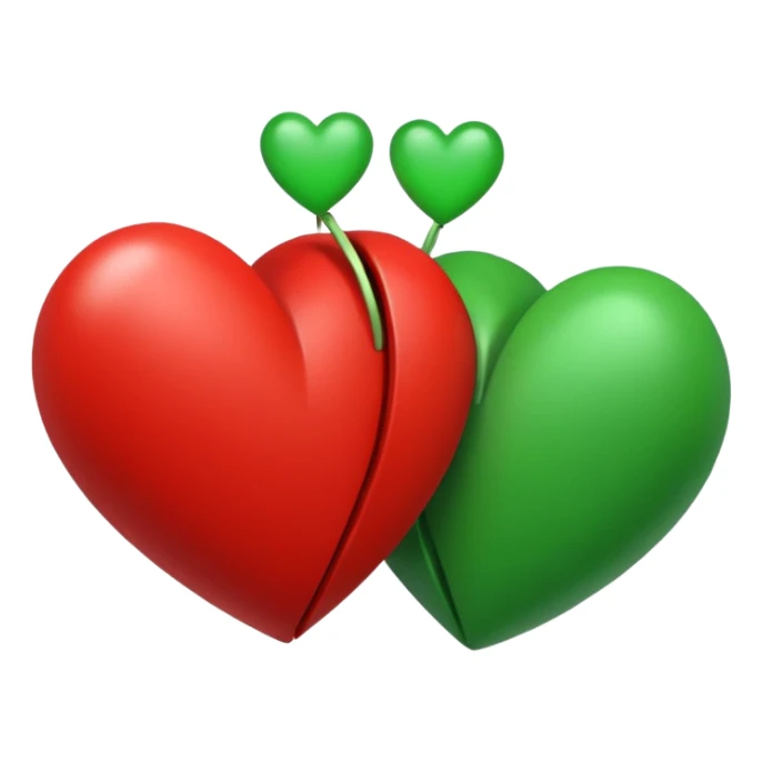 two hearts orbiting around each other. one is red, the other is green sticker