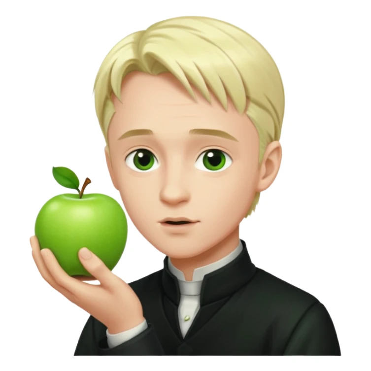 draco malfoy kissing green apple in his hand sticker
