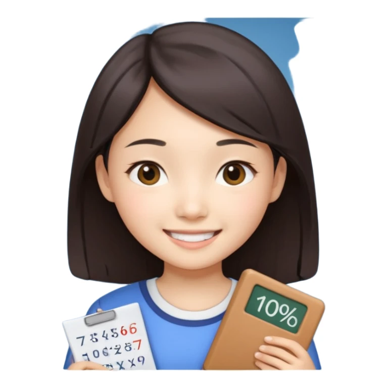 A Asian girl showing a math test with 100% on it sticker