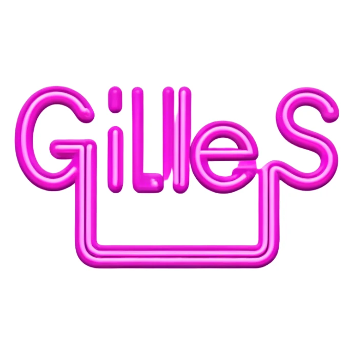 Pink neon sign with the word Giles sticker
