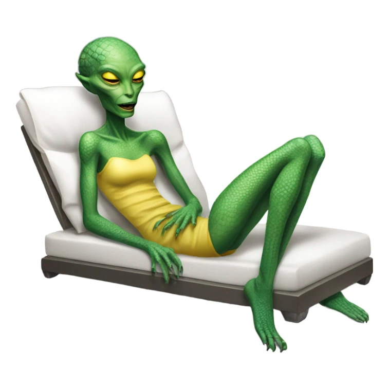 a Reptilian alien woman laying on the bed sticker