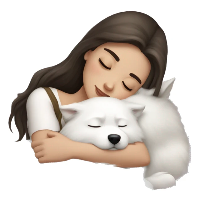 Brunette pale girl sleeping with Samoyed sticker