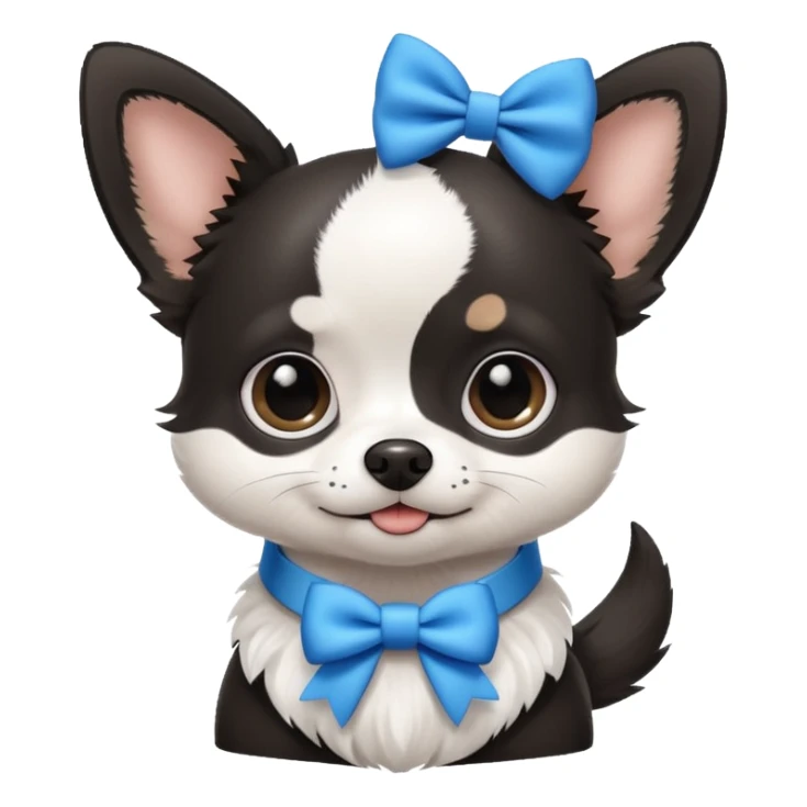 black and white chihuahua ￼with a collar with a bow on it but it’s blue sticker
