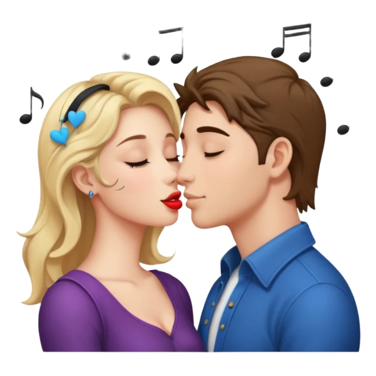 a good looking man and good looking woman are Kissing, with music notes sticker