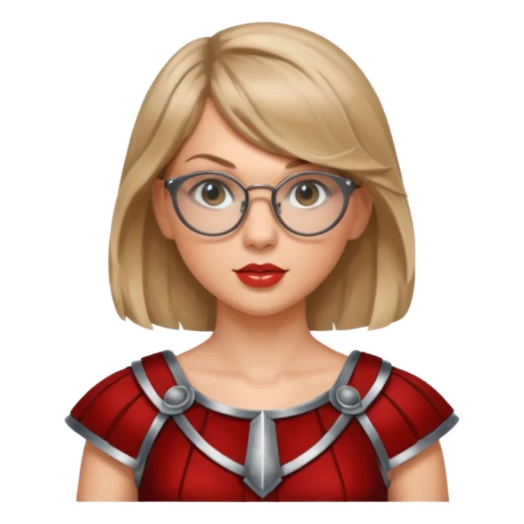 Taylor Swift, wearing gladiator cloth, big round glassed sticker