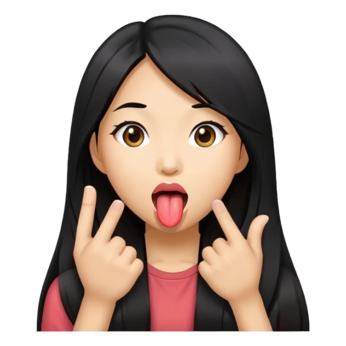 Asian girl long hair sticking out tongue sticker