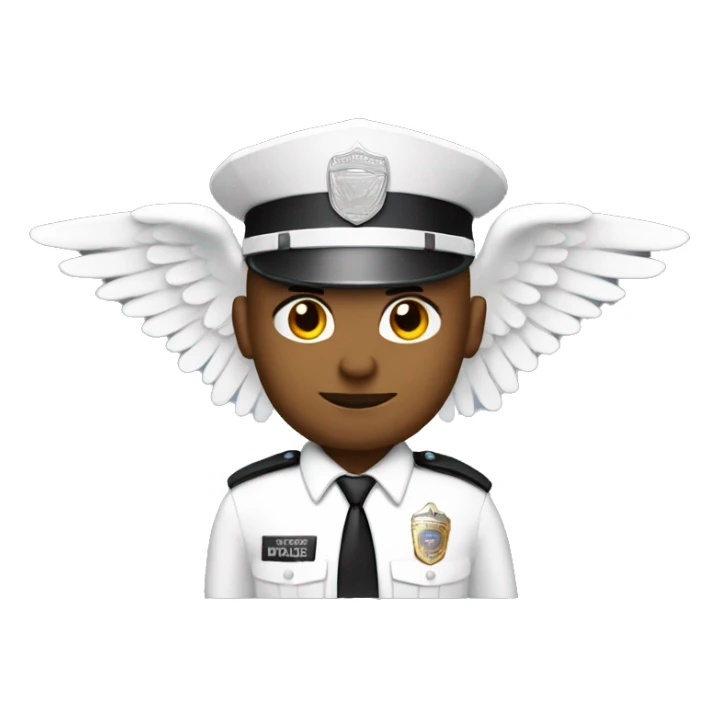 A White Police man bald with cap with Big ANGEL WINGS sticker