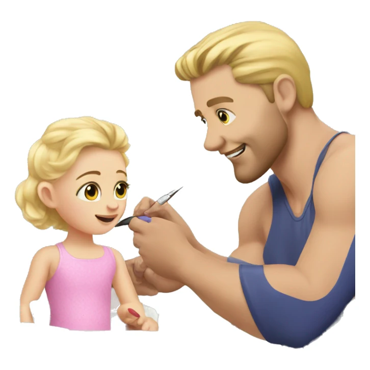 blonde babydaughter gives blonde dad a manicure sticker